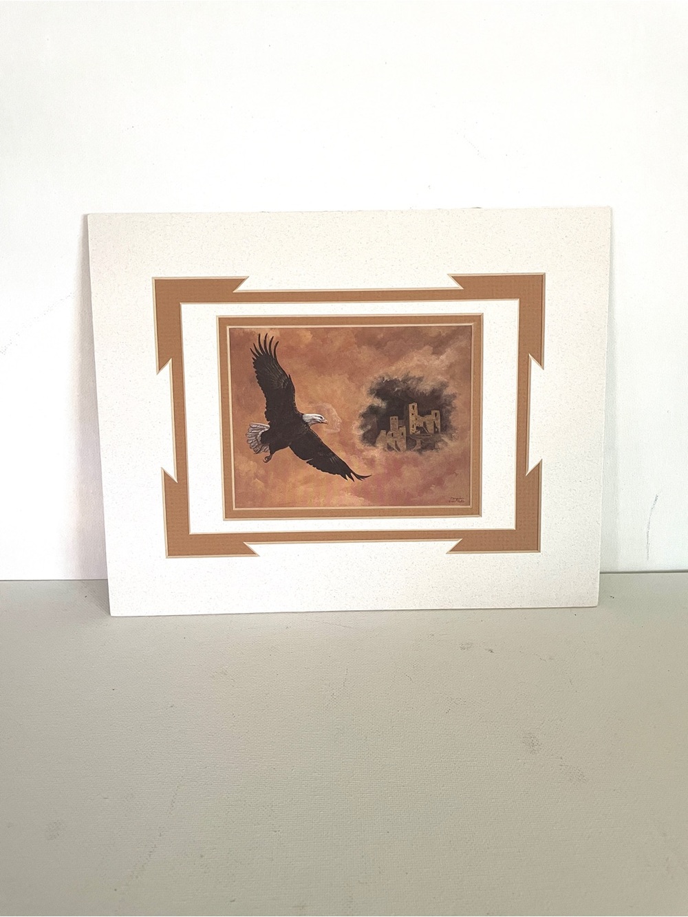 Bald Eagle Wall Art Print in Brown and White Matting Artist Marguerite Fields